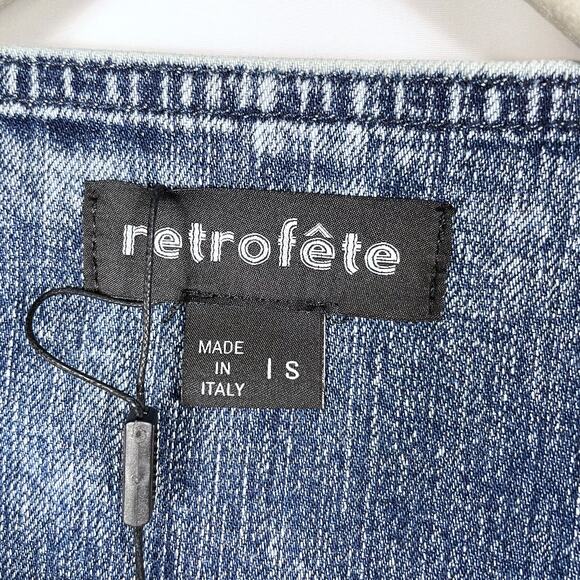 Retrofete Zelda Wrap‎ Dress Sienna Blue Denim V-Neck Puff Sleeve Sz S - Picture 8 of 11